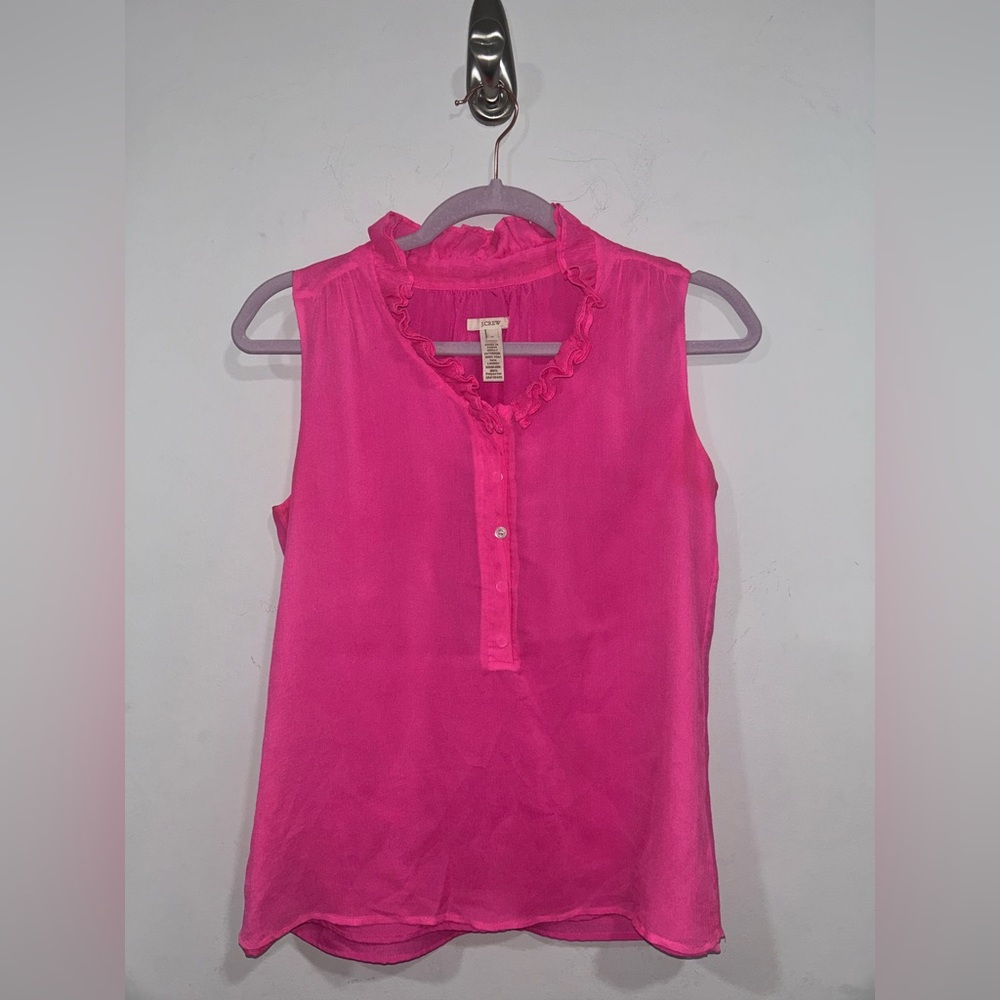 J Crew 100% Silk Ruffle Sleeveless Blouse Size 2